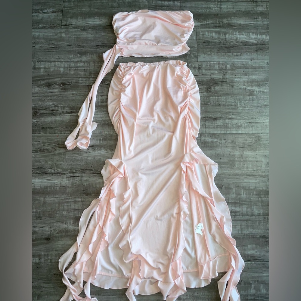 Elegant Pink Women's Skirt Two Piece Set